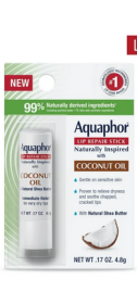Aquaphor Naturally Inspired Lip Repair Stick, Lip Balm with Coconut Oil, 0.17 oz Stick