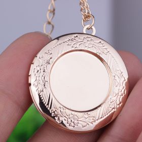 Round Shape For Photo Stickers New Flower Patch Box Can Delicate Necklace (Color: Gold)
