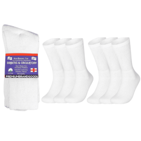 PBG 6 Pairs Physician-Approved Diabetic Compression Non Binding Socks (Color-Style: White-Size 10-13, size: 6 Pairs)