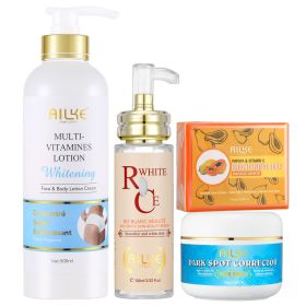 AILKE Multi Vitamin Whitening Body Lotion With Vitamins A,E,B3,B5, Increase Skin Radiance, Even Skin Tone, Moisturizer Cream (Color: 4 in 1 set)