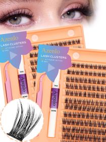 Eyelash Extension Kit Single Box 144 Pieces Eyelash Cluster Kit Eyelash Bonding and Sealing Waterproof Eyelash Tweezers DIY Eyelash Extension Kit (Color: Black)