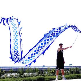 19.6ft Washable Silk-like Dragon Poi for Kids & Adults, 6 meters of Outdoor Flinging Fitness Dance with 3D Rainbow Color Dragon Ribbon Streamer S (Color: Celadon Dragon)