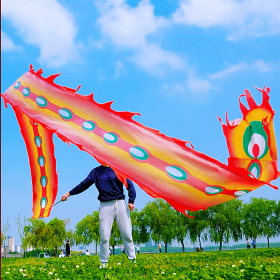 19.6ft Washable Silk-like Dragon Poi for Kids & Adults, 6 meters of Outdoor Flinging Fitness Dance with 3D Rainbow Color Dragon Ribbon Streamer S (Color: Fire Phoenix)